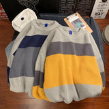 Wiaofellas Winter thick striped color-blocking sweater men's Korean loose knit sweater