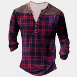 WIAOFELLAS  -  New Mens Oversized Buttons V-neck Long Sleeve T Shirts Harajuku Vintage Plaid Printed Loose Tshirts Man Camisetas Hombre