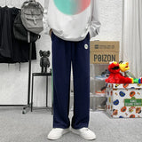 Wiaofellas - Autumn New Hong Kong Style Doll Scenery Color-blocking Labeling Mopping Pants Guard Pants Casual Pants Men