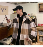 WIAOFELLAS  -  Men Plaid Wool Blends Baggy Single Breasted Youthful High Street Lazy Woolen Coat Male Autumn Winter Oversized Outwear Fashion