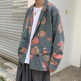 Wiaofellas Men's New Personalized Trend Western-style Clothes Couple Blazers Loose Casual Suit Jackets Harajuku Street Flower Print Coats