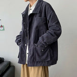 WIAOFELLAS -  Men's Fashion Corduroy Fabric Jackets Multi Pocket Loose Outerwear Lapel Collar Fashion 4-color Long Sleeves Coats M-3XL