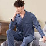 Wiaofellas Men Pajama Set Full Cotton Autumn Long Sleeve Solid Color Men Pyjama Suit Spring Nightwear Collar Pijama Male Sleepwear XXXXL