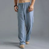 WIAOFELLAS  -  Fashion Summer New Men's Cotton Linen Casual Pants Breathable Loose Trousers For Male Solid Elastic Waist Long Sweatpants S-5XL