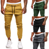 WIAOFELLAS  -  Men's Pants Youth Casual Long Trousers Solid Color Tie Rope Elastic Sports Baggy Pants Overalls Trousers European and American