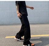 Wiaofellas  -  Spring and Autumn High Street Jeans Splashed Ink Jeans Men's Straight Pants Loose Casual Pants Men Fashion  Punk Pants