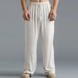 WIAOFELLAS  -  Fashion Summer New Men's Cotton Linen Casual Pants Breathable Loose Trousers For Male Solid Elastic Waist Long Sweatpants S-5XL