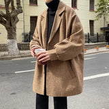WIAOFELLAS  -  Autumn Winter Woolen Coat Men's Jacket Youth Students Loose Thick Cotton Coat Mid-Long Windbreaker Trench Woolen Coat