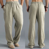 WIAOFELLAS  -  Fashion Summer New Men's Cotton Linen Casual Pants Breathable Loose Trousers For Male Solid Elastic Waist Long Sweatpants S-5XL