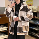 WIAOFELLAS  -  Men Plaid Wool Blends Baggy Single Breasted Youthful High Street Lazy Woolen Coat Male Autumn Winter Oversized Outwear Fashion