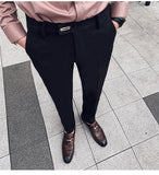 Wiaofellas  -  Winter Men's Casual Trousers Business Thickening Pants Tweed Thick Section Men's Short-footed Suit Trousers In Autumn