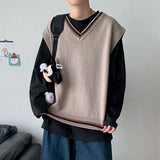 Wiaofellas  -   men's autumn and winter Hong Kong style knitted cardigan V-neck sweater vest vest couple JKDK college style uniform