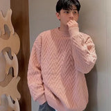 Wiaofellas  -  Knitted Sweater Men Pullover Korean Style Long Sleeve Tops Autumn Winter Thick Loose Japanese O Neck Solid Knitwear Ropa Hombre