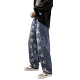 Wiaofellas  -  High Street Jeans Star Print Jeans Cashew Flower Stitching Retro Jeans Men's Casual Pants Patchwork Jeans