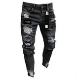 WIAOFELLAS  -  Men Stretchy Ripped Skinny Biker Embroidery Cartoon Print Jeans Destroyed Hole Slim Fit Denim High Quality Hip Hop Black Jeans