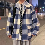 WIAOFELLAS  -  Men Plaid Wool Blends Baggy Single Breasted Youthful High Street Lazy Woolen Coat Male Autumn Winter Oversized Outwear Fashion