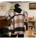 WIAOFELLAS  -  Men Plaid Wool Blends Baggy Single Breasted Youthful High Street Lazy Woolen Coat Male Autumn Winter Oversized Outwear Fashion