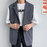 WIAOFELLAS  -  Spring Suit Vest Men's Fashion Gray Black Dress Jacket Men Suit Jacket Korean Loose Business Society Mens Blazer Vest M-2XL