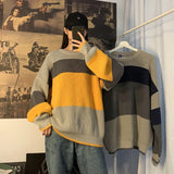 Wiaofellas Winter thick striped color-blocking sweater men's Korean loose knit sweater