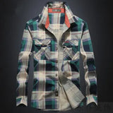 Wiaofellas   -  Plaid Shirt Men 100% Cotton Spring Summer Autumn Long Sleeve Denim Pockets Mens Shirts Camisetas hombre Plus Size 4XL