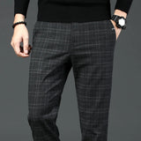 Wiaofellas  -  New Mens Casual Plaid Pants Business Slim Fit Dark Grey Classic Style Elastic Trousers Male Brand Clothes Street Leisure Fashion