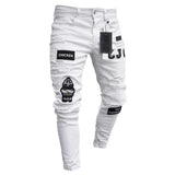WIAOFELLAS  -  Men Stretchy Ripped Skinny Biker Embroidery Cartoon Print Jeans Destroyed Hole Slim Fit Denim High Quality Hip Hop Black Jeans