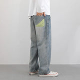 WIAOFELLAS  -  Jeans male spring and autumn ins port style retro wide-leg trousers tide brand wild loose straight-leg pants