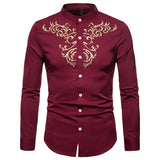 WIAOFELLAS  -  Fashion Mandarin Collar Embroidery Shirt Men Brand Long Sleeve Button Up Shirt Mens Party Business Casual Slim Fit Shirts