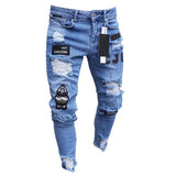 WIAOFELLAS  -  Men Stretchy Ripped Skinny Biker Embroidery Cartoon Print Jeans Destroyed Hole Slim Fit Denim High Quality Hip Hop Black Jeans
