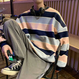 Wiaofellas Striped sweater men's spring and autumn tide ins pullover jacket Hong Kong style loose round neck casual men's clothing