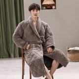 WIAOFELLAS Winter 3 Layers Coral Fleece Bath Robe Men Bathroom Robe Men Bathrobe Men Quilted Pajamas Thick Long Spa Robe Shower Homewear