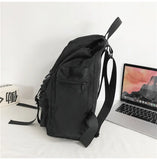 WIAOFELLAS  -  Solid Black Men's Backpacks Cool Streetwear Style Man Backpack Harajuku Large Capacity School Bags Waterproof Nylon Bags for Men