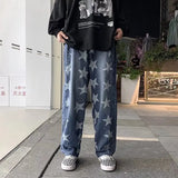 Wiaofellas  -  High Street Jeans Star Print Jeans Cashew Flower Stitching Retro Jeans Men's Casual Pants Patchwork Jeans