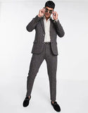 Wiaofellas  -  (Jacket+Pants) Tailor-Made Dark Grey Herringbone Male Work Set 2 Piece Grooms Party Outfit For Man Jscket Coat Custom Made