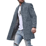 WIAOFELLAS  -  Woolen Coat Windbreaker Men's Stand Collar Herringbone Casual Coat Fashion Custom Made Men's Slim Fit Long Coat Male Outwear