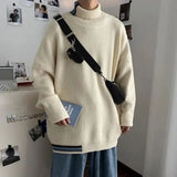 Wiaofellas  -  Sweater Men Turtleneck Pullover Harajuku Casual Long Sleeve Knitted Top Autumn Winter Korean Style Male Solid Male Knitwear