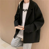 WIAOFELLAS  -  Blazers Men Casual Solid Color Loose Long Sleeve Singe Breasted Streetwear for Male Daily Outerwear Spring Fall Suit's Tops Chic