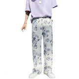 Wiaofellas  -  Spring Summer Flower Pants Men's Fashion Printed Casual Pants Men Streetwear Loose Hip-hop Straight Wide-leg Pants Mens Trousers