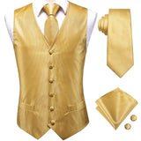 WIAOFELLAS New Mens Suit Vests Necktie Hankerchief Cufflinks Set Silk Slim Fit Male Waistcoat Jacquard Sleeveless Waist Jacket