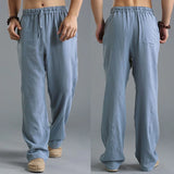 WIAOFELLAS  -  Fashion Summer New Men's Cotton Linen Casual Pants Breathable Loose Trousers For Male Solid Elastic Waist Long Sweatpants S-5XL
