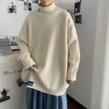Wiaofellas  -  Sweater Men Turtleneck Pullover Harajuku Casual Long Sleeve Knitted Top Autumn Winter Korean Style Male Solid Male Knitwear