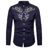 WIAOFELLAS  -  Fashion Mandarin Collar Embroidery Shirt Men Brand Long Sleeve Button Up Shirt Mens Party Business Casual Slim Fit Shirts