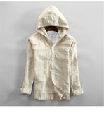 WIAOFELLAS  -  Mens Cotton Linen Hooded Shirts Long Sleeve Men High Quality Summer Hoodies Fashion Breathable Casual Shirt Male Tops TS-423