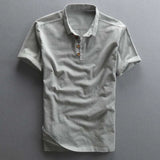 WIAOFELLAS  -  Men's Cotton Linen Shirts Pullover Short Sleeve Vintage Shirts Men High Quality Dress Shirt Solid Slim Fit Designer Shirt TS-192