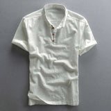 WIAOFELLAS  -  Men's Cotton Linen Shirts Pullover Short Sleeve Vintage Shirts Men High Quality Dress Shirt Solid Slim Fit Designer Shirt TS-192