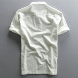 WIAOFELLAS  -  Men's Cotton Linen Shirts Pullover Short Sleeve Vintage Shirts Men High Quality Dress Shirt Solid Slim Fit Designer Shirt TS-192