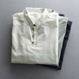 WIAOFELLAS  -  Men's Cotton Linen Shirts Pullover Short Sleeve Vintage Shirts Men High Quality Dress Shirt Solid Slim Fit Designer Shirt TS-192