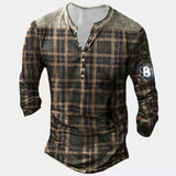 WIAOFELLAS  -  New Mens Oversized Buttons V-neck Long Sleeve T Shirts Harajuku Vintage Plaid Printed Loose Tshirts Man Camisetas Hombre