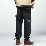 Wiaofellas Summer New Brand Men's Loose Casual All-match Jeans Fashion Trend High Street Pure Color Big Pocket Printed Straight Pants