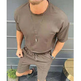 Wiaofellas  -  New Casual Oversized Summer Men Sets Short Sleeve T Shirt +Shorts Solid Male Tracksuit Set Men's Brand Clothing 2 Pieces Sets